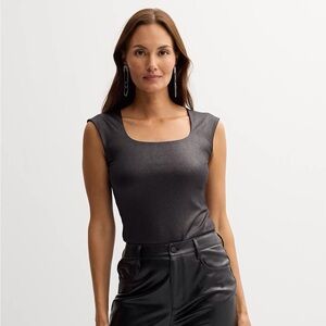 Nine West Black Shine Sculpt Cap Sleeve Bodysuit size Small